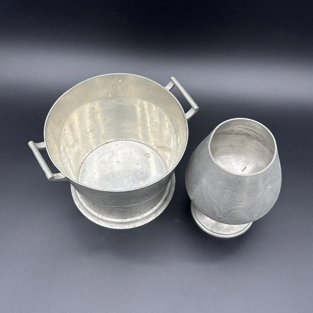 Vintage Mid Cetury Pewter Bar Set - Brazil Ice Bucket & Jostens Goblet